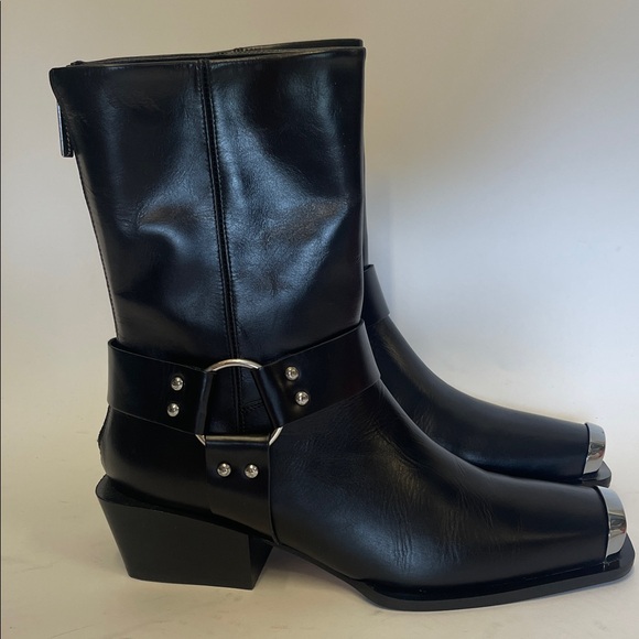 Aeyde women square toe biker Black calf Leather Heeled Boots size 40 - Picture 4 of 14